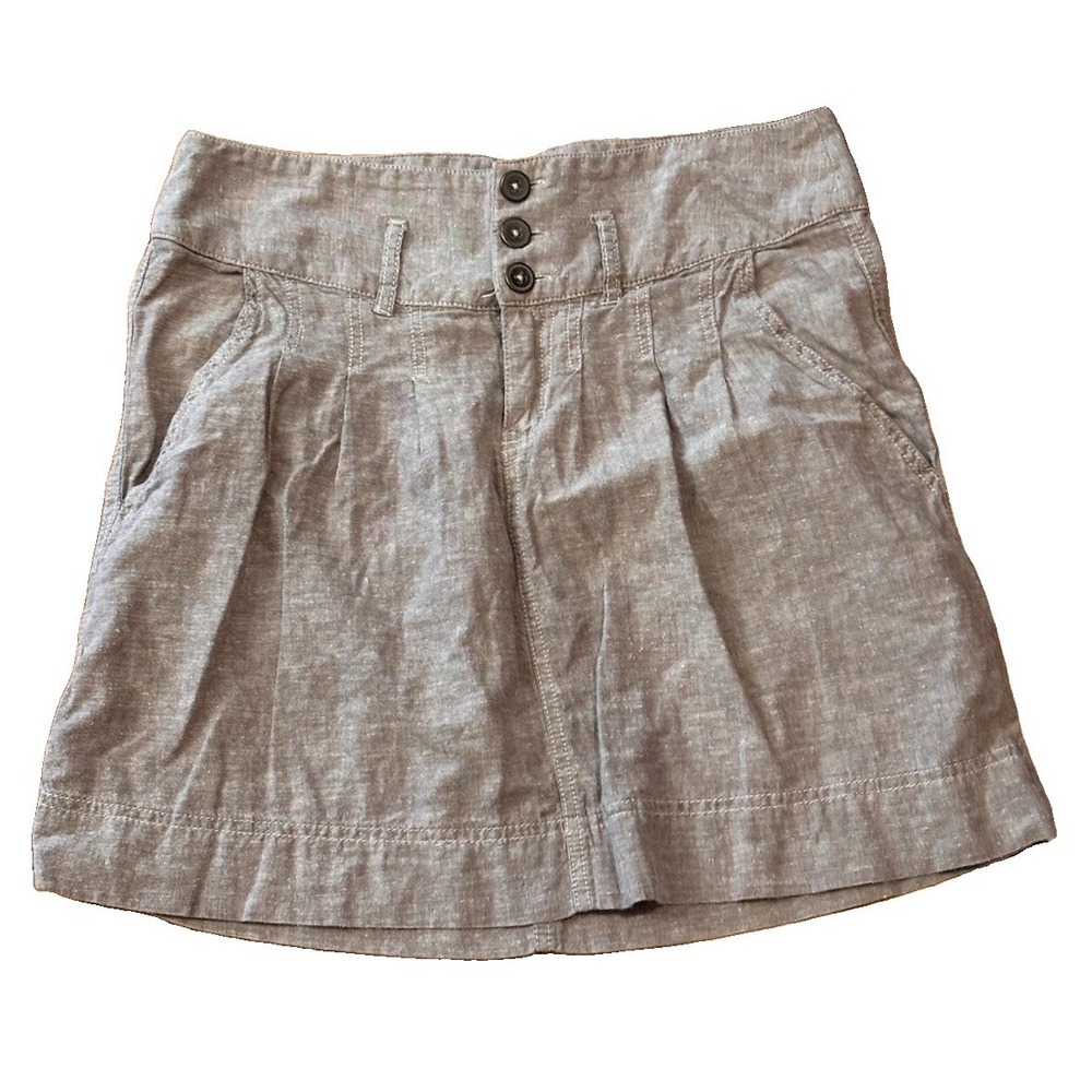 Royal Robbins Womens Size 7 Gray Beige Hemp Cotton Skirt High Waist 3 Buttons